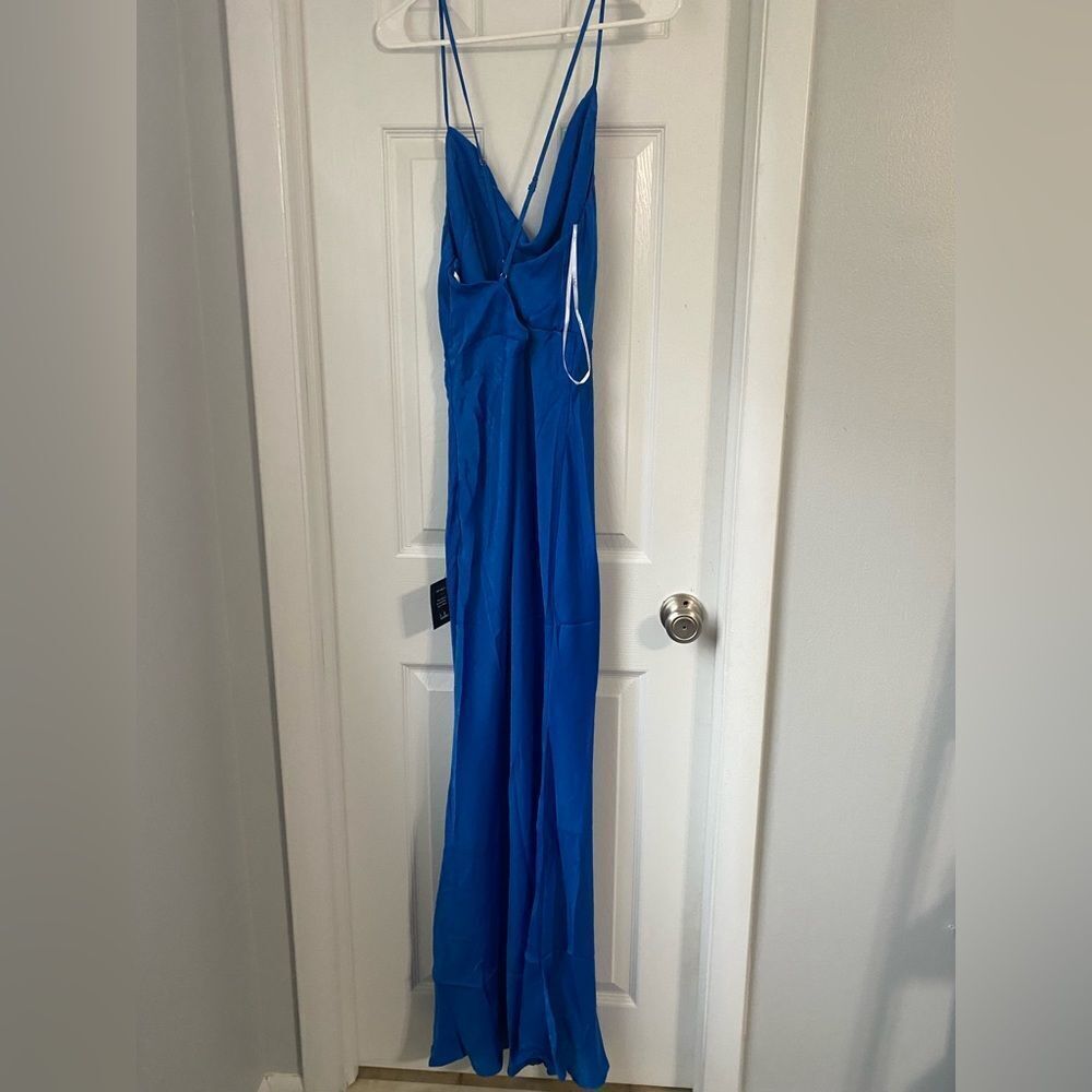 NWT Lulus Blue Satin Cowl Neck Maxi dress, Medium - Picture 14 of 14